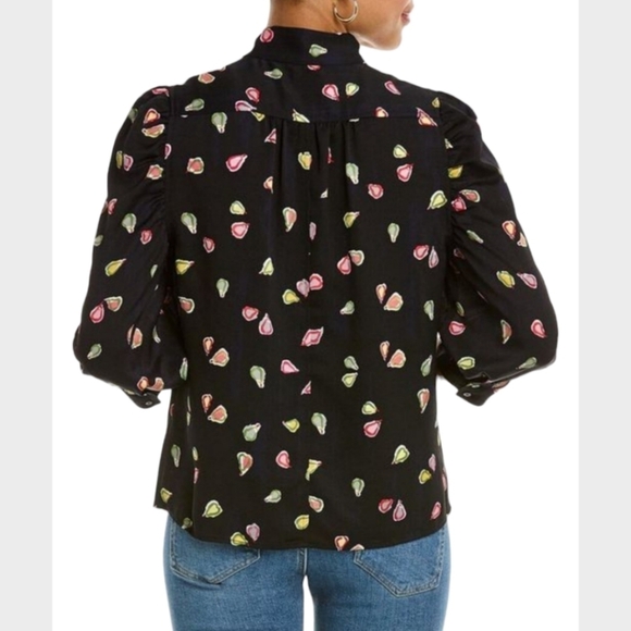 NIC+ZOE Party Pears Printed Button Up Shirt Plus Size Black Multi 3/4 Sleeve - Picture 2 of 13